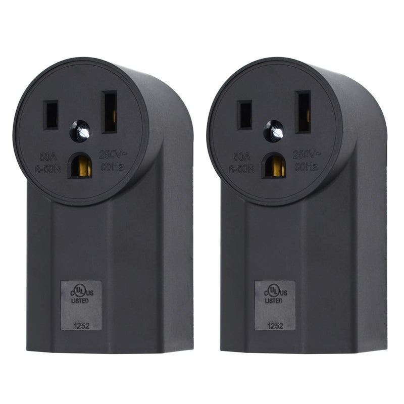 micmi NEMA 6-50R Receptacle 2-Pole 3-Wire Surface Mount Power Receptacle 250V 50A UL Listed, Black 2 Pack (NEMA 6-50R) - Image 1